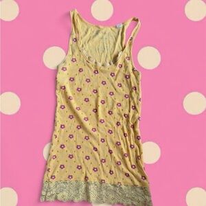 Yellow Floral Lace-Trim Tank